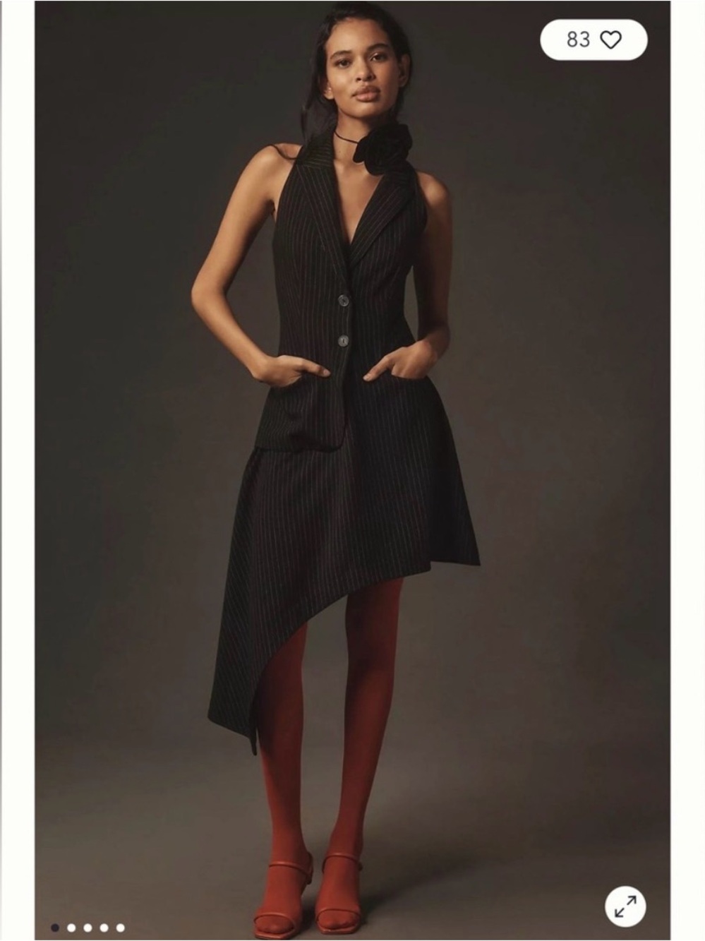 Anthropologie Black Pinstripe Asymmetric Vest Dress